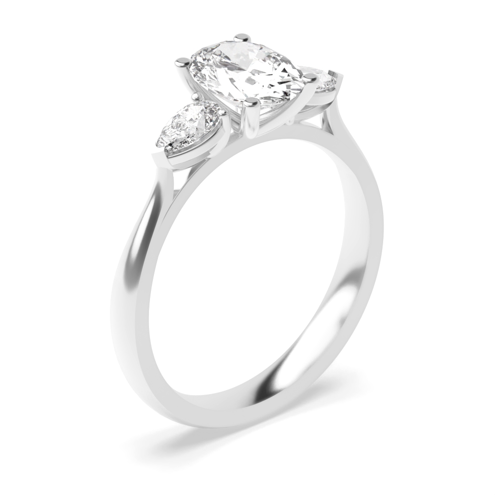 4 Prong Oval Pear Elegance Three Stone Engagement Ring Abelini